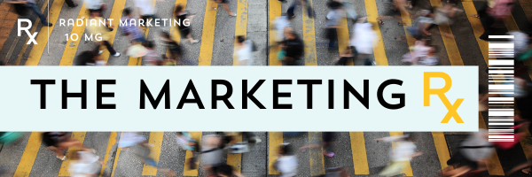 Banner for The Marketing RX featuring a blurred crowd crossing a yellow-striped crosswalk with the RX logo in the top-left corner.